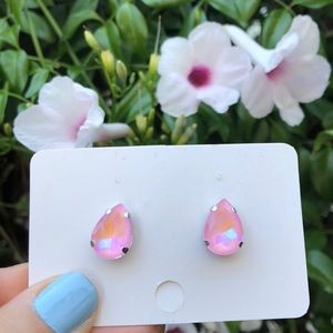 Pastel Pink Aurora Borealis Pear Crystal Earrings